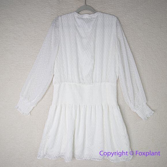 New!‎ White House Black Market Smocked Blouson Dress ivory white, size L - Picture 12 of 16